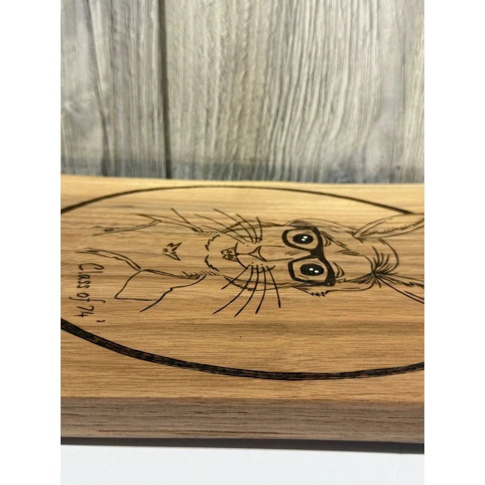 Handcrafted Harold Rabbit Class of 74 Wood Burned Live Edge Wall Plaque Art